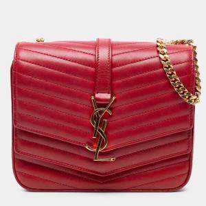 مملوكة مسبقًا Saint Laurent Paris Red Small Chevron Lambskin Monogram Sulpice Bag