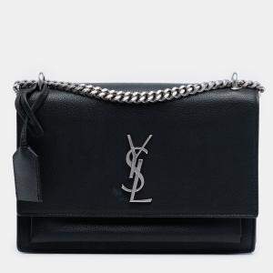 مملوكة مسبقًا Saint Laurent Paris Black Medium Grained Calfskin Monogram Sunset Crossbody