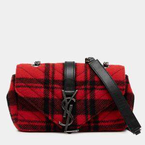 مملوكة مسبقًا Saint Laurent Paris Red Baby Chevron Tartan Wool Monogram Classic Chain Bag