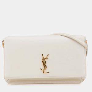 مملوكة مسبقًا Saint Laurent Paris White Smooth Leather Cassandre Phone Holder