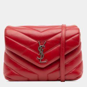 Pre Owned Saint Laurent Paris Red Toy Matelasse Leather Monogram LouLou Crossbody