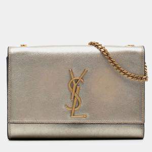 Pre Owned Saint Laurent Paris Gold Small Metallic Calfskin Monogram Kate Crossbody
