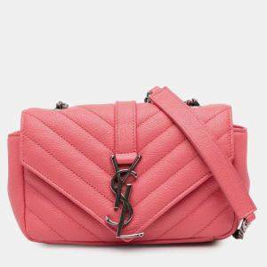 مملوكة مسبقًا Saint Laurent Paris Pink Baby Grained Calfskin Chevron Classic Monogram Chain Bag