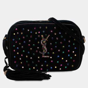 مملوكة مسبقًا Saint Laurent Paris Black Suede Crystal Monogram Lou Camera Bag