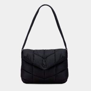 Pre Owned Saint Laurent Paris Black Quilted Econyl Nylon Lou Puffer Messenger Bag