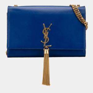 مملوكة مسبقًا Saint Laurent Paris Blue Medium Smooth Calfskin Monogram Kate Tassel Crossbody