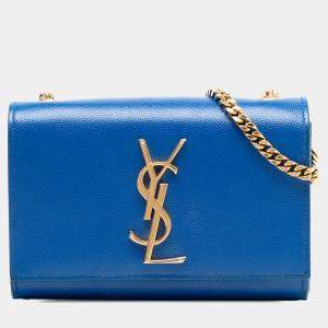 مملوكة مسبقًا Saint Laurent Paris Blue Small Grain De Poudre Monogram Kate Crossbody