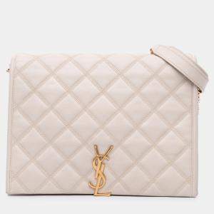 مملوكة مسبقًا Saint Laurent Paris White Small Quilted Lambskin Becky Chain Shoulder Bag