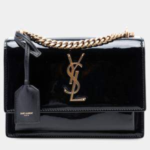 مملوكة مسبقًا Saint Laurent Paris Black Small Patent Monogram Sunset Crossbody