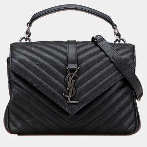 مملوكة مسبقًا Saint Laurent Paris Black Medium Quilted Chevron Sheepskin College Satchel