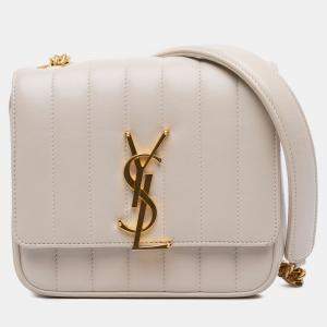 مملوكة مسبقًا Saint Laurent Paris White Small Lambskin Monogram Vicky Chain Bag