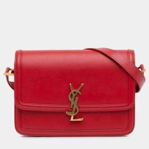 Pre Owned Saint Laurent Paris Red Medium Calfskin Solferino Satchel In Box