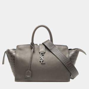 مملوكة مسبقًا Saint Laurent Paris Small Croc Embossed Trimmed Leather Downtown Cabas Satchel