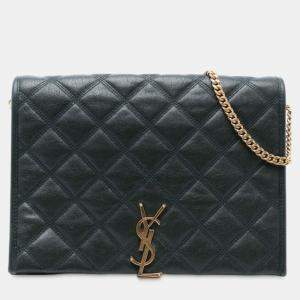 Pre Owned Saint Laurent Paris Green Small Quilted Lambskin Becky Chain Shoulder Bag