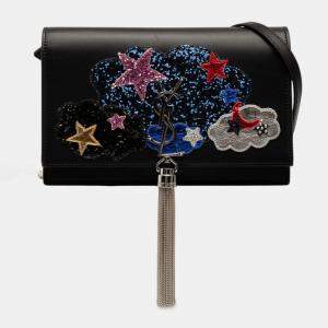 مملوكة مسبقًا Saint Laurent Paris Black Calfskin Cloud Star Applique Classic Monogram Kate Tassel Wallet on Chain