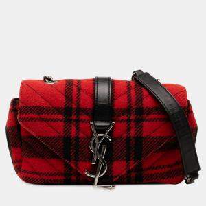 مملوكة مسبقًا Saint Laurent Paris Red Baby Chevron Tartan Wool Monogram Classic Chain Bag