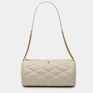 مملوكة مسبقًا Saint Laurent Paris White Small Quilted Lambskin Sade Tube Bag