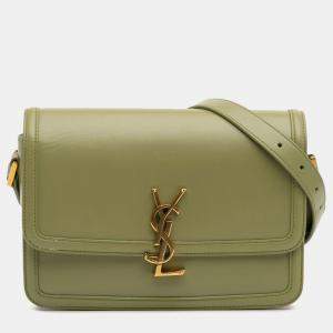 Pre Owned Saint Laurent Paris Green Medium Leather Solferino Satchel In Box