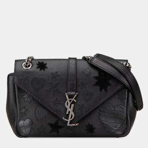 مملوكة مسبقًا Saint Laurent Paris Black Medium Monogram Heart Patchwork Chain Wallet