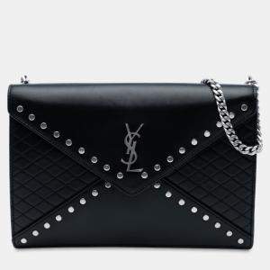 مملوكة مسبقًا Saint Laurent Paris Black Quilted Lambskin Studded Monogram Gaby Shoulder Bag