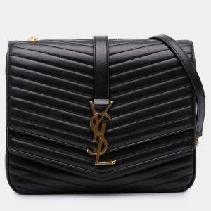 مملوكة مسبقًا Saint Laurent Paris Black Medium Chevron Lambskin Monogram Sulpice Bag