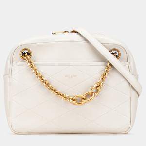 مملوكة مسبقًا Saint Laurent Paris White Quilted Lambskin Le Maillon Chain Shoulder Bag