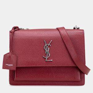 مملوكة مسبقًا Saint Laurent Paris Red Medium Grained Calfskin Monogram Sunset Crossbody