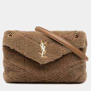 Pre Owned Saint Laurent Paris Brown Small Shearling Loulou Puffer Shoulder Bag