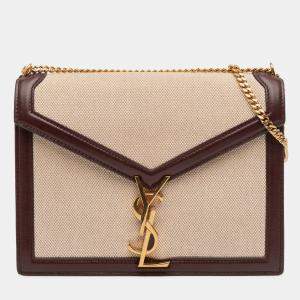 مملوكة مسبقًا Saint Laurent Paris Brown Canvas Monogram Cassandra Crossbody