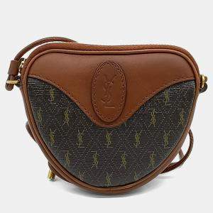 Pre Owned Saint Laurent Paris Brown Coated Canvas and Leather Le Monogram Micro Coin Purse