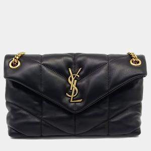 Pre Owned Saint Laurent Paris Black Leather Lulu Puffer Bag Small