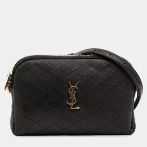 مملوكة مسبقًا حقيبة جيب مبطنة حمل سحاب سان لوران باريس جابي جلد خروف صغيرة سوداء