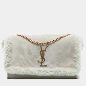 Pre Owned Saint Laurent Paris Medium Shearling Monogram Kate Reversible Shoulder Bag