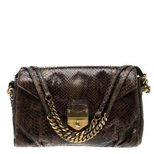 Pre Owned Yves Saint Laurent Brown Python Shoulder Bag