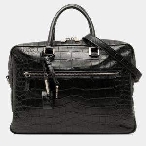 Pre Owned Saint Laurent Paris Black Crocodile Embossed Leather Sac de Jour Briefcase