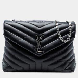 مملوكة مسبقًا Saint Laurent Paris Black Medium Chevron Leather Monogram LouLou Shoulder Bag