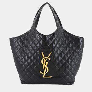 مملوكة مسبقًا Saint Laurent Icare Maxi Black Leather Tote Bag