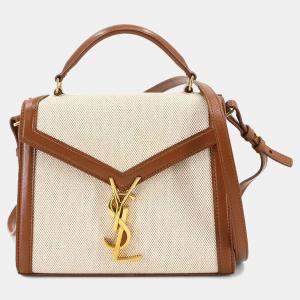 مملوكة مسبقًا Saint Laurent Cassandra Mini Beige Brown Canvas Leather Shoulder Bag
