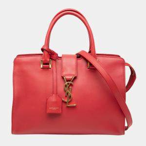 Pre Owned Saint Laurent Paris Red Baby Leather Monogram Downtown Cabas Satchel