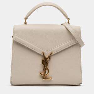 Pre Owned Saint Laurent Paris Brown Mini Grain de Poudre Monogram Cassandra Top Handle Bag