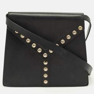 مملوكة مسبقًا Saint Laurent Y Studded Envelope Black Leather Crossbody Bag