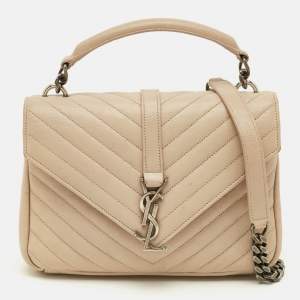مملوكة مسبقًا Saint Laurent College Medium Beige Matelassé Leather Top Handle Bag