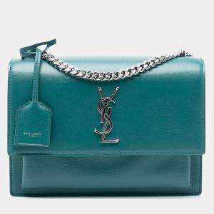 مملوكة مسبقًا حقيبة سان لوران باريس مونوغرام سان سيت جلد أزرق وسط كروس بودي