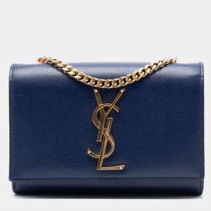 Pre Owned Saint Laurent Paris Blue Small Grain de Poudre Monogram Kate Crossbody