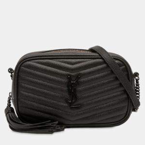 Pre Owned Saint Laurent Paris Black Mini Grain de Poudre Monogram Monochrome Lou Camera Bag
