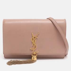 Pre Owned Saint Laurent Paris Kate Nude Pink Leather Wallet On Chain