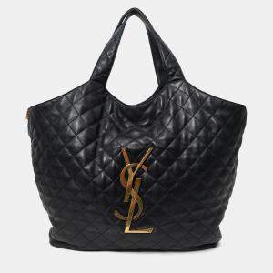 Pre Owned حقيبة "آي كير" كبيرة الحجم مع حقيبة صغيرة سان لوران جلد مبطن أسود