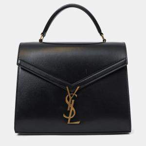 Pre Owned Saint Laurent Black Leather Cassandra Medium Top Handle with Strap
