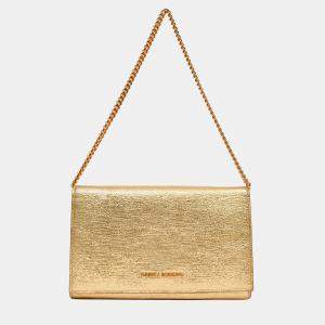 Pre Owned Saint Laurent Gold Metallic Wallet on Chain