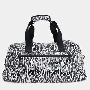 مملوكة مسبقًا Saint Laurent Black/White Zebra Logo Printed Duffle Bag